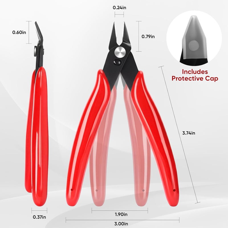 EamPrsk 5 Inch Flush Cutters, 1 Pack Micro Wire Cutters, Sharp Zip Tie Cutter, Precision Wire Cutters for Crafting, Jewelry Making, Plastic Models, 3D Print, Electronics, Floral (Red) - Image 2